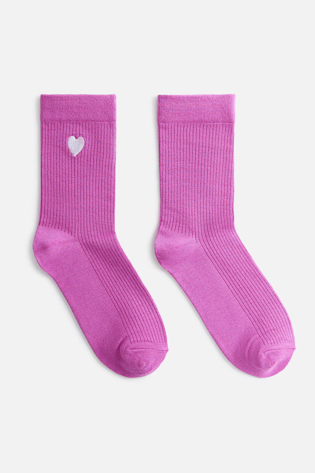 Носки высокие вискозные с вышитым сердечком - цвет розовый - 2