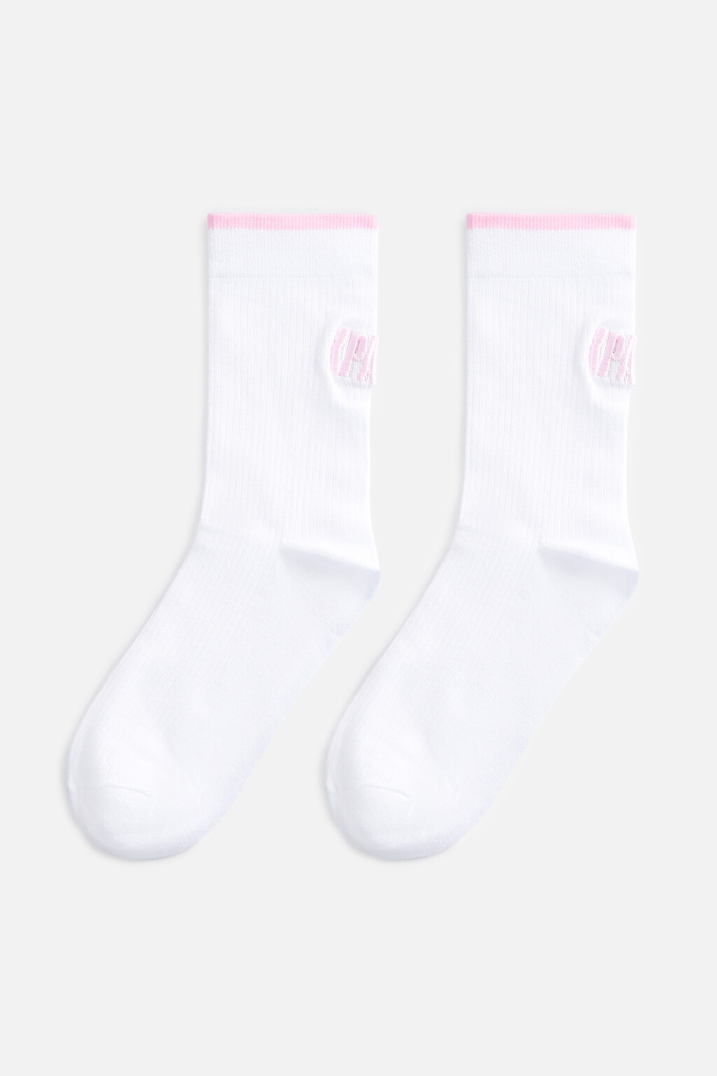 Носки высокие вискозные с вышитой надписью - цвет розовый - 1