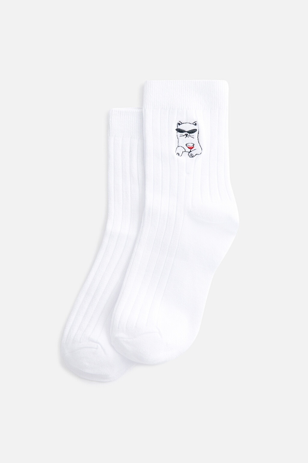 Носки высокие вискозные с вышивкой - цвет черный - 1