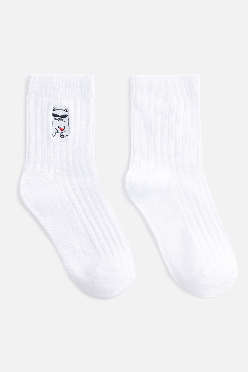 Носки высокие вискозные с вышивкой - цвет черный - 2