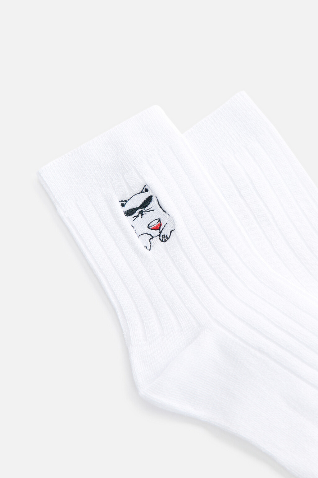 Носки высокие вискозные с вышивкой - цвет черный - 3