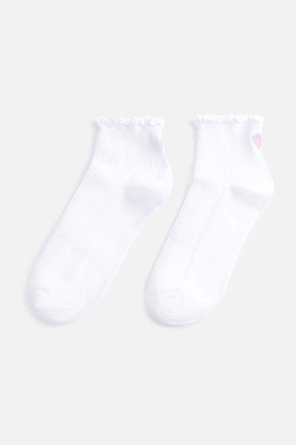 Носки короткие с вышивкой и оборками - цвет розовый - 1