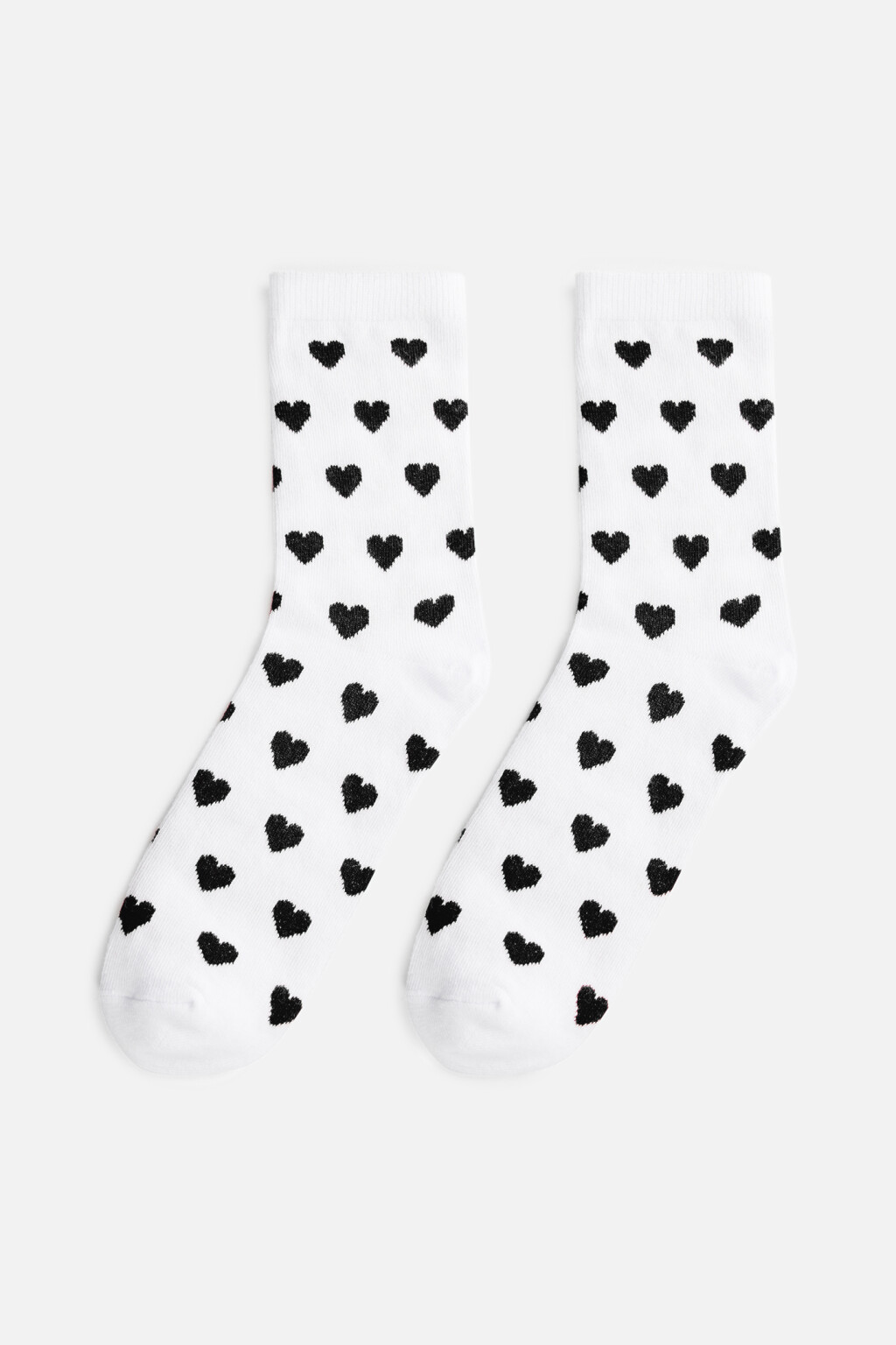 Носки высокие хлопковые с сердечками - цвет черный - 1