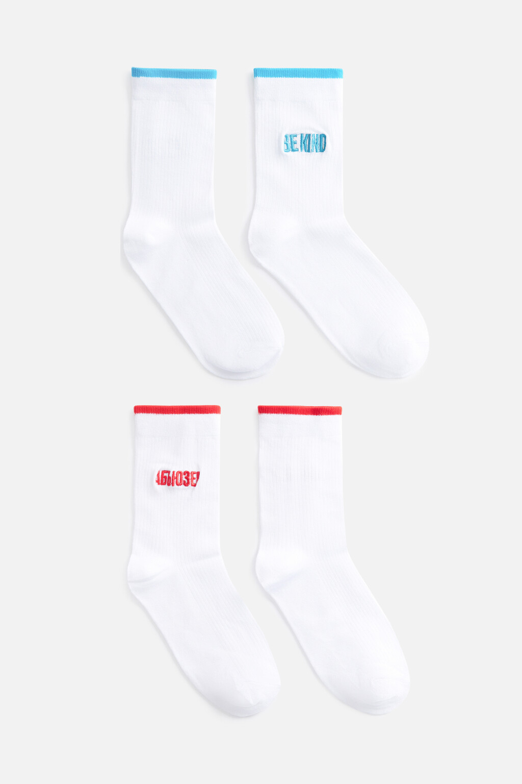 Набор носков высоких вискозных с надписью (2 пары) - цвет красный - 1