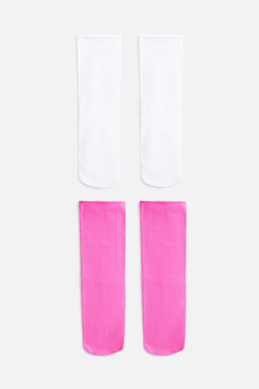 Набор носков высоких цветных в рубчик (2 пары) - цвет розовый - 1