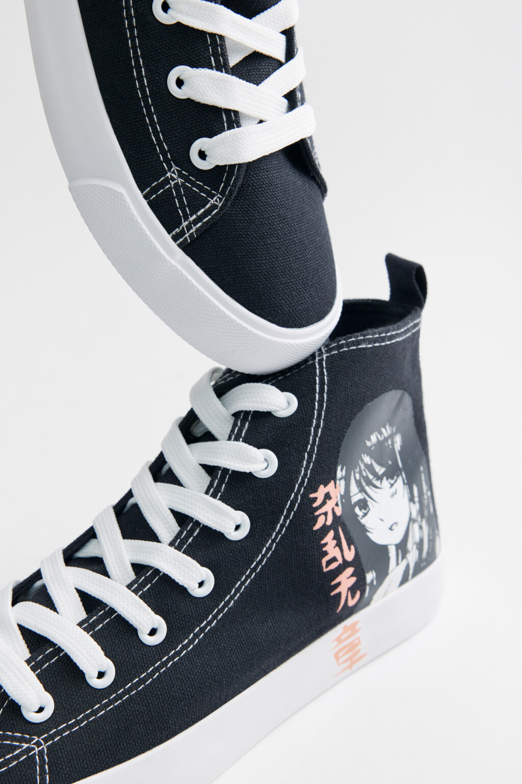 Кеды высокие хлопковые с принтом в стиле аниме - цвет черный - 2