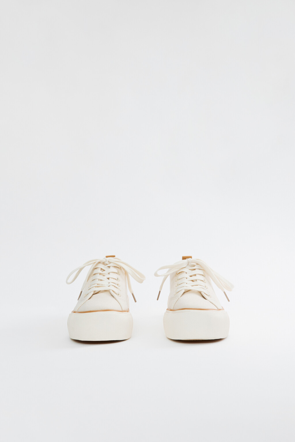 Кеды низкие хлопковые на высокой подошве - цвет бежевый - 3