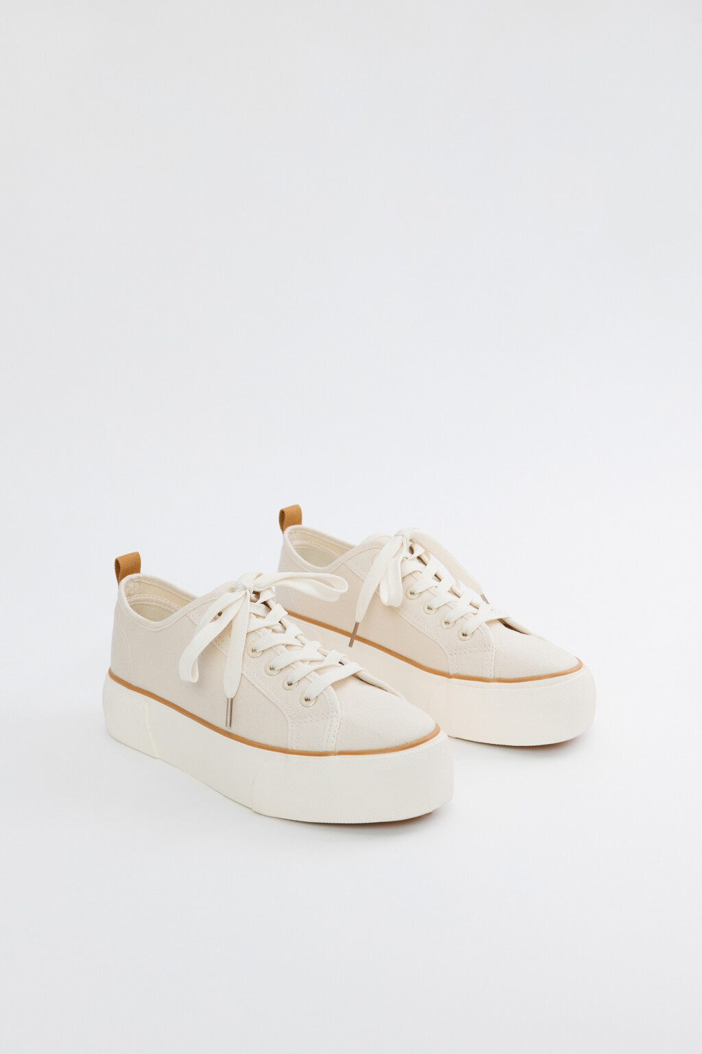 Кеды низкие хлопковые на высокой подошве - цвет бежевый - 4