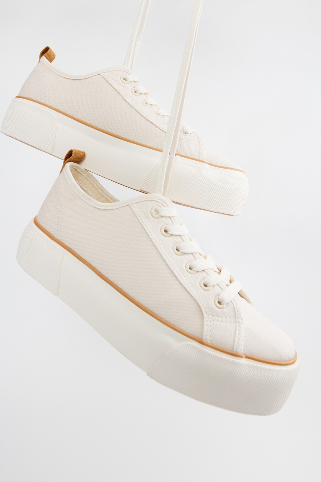 Кеды низкие хлопковые на высокой подошве - цвет бежевый - 8