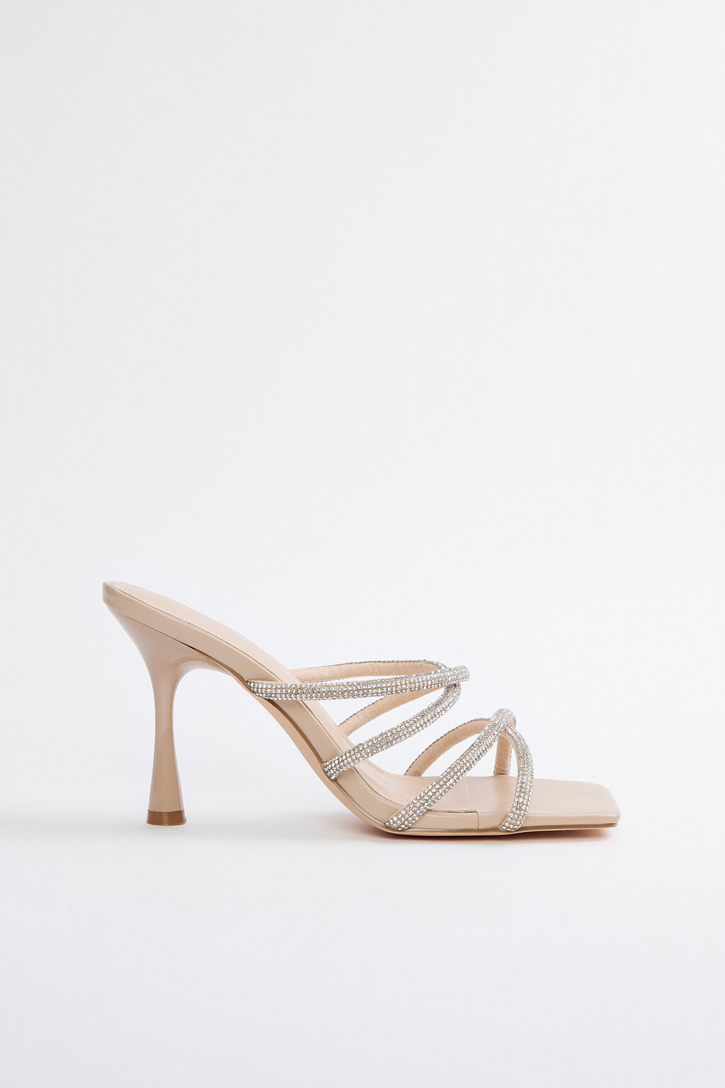 Босоножки-мюли с тонкими ремешками и отделкой из страз - цвет бежевый - 2