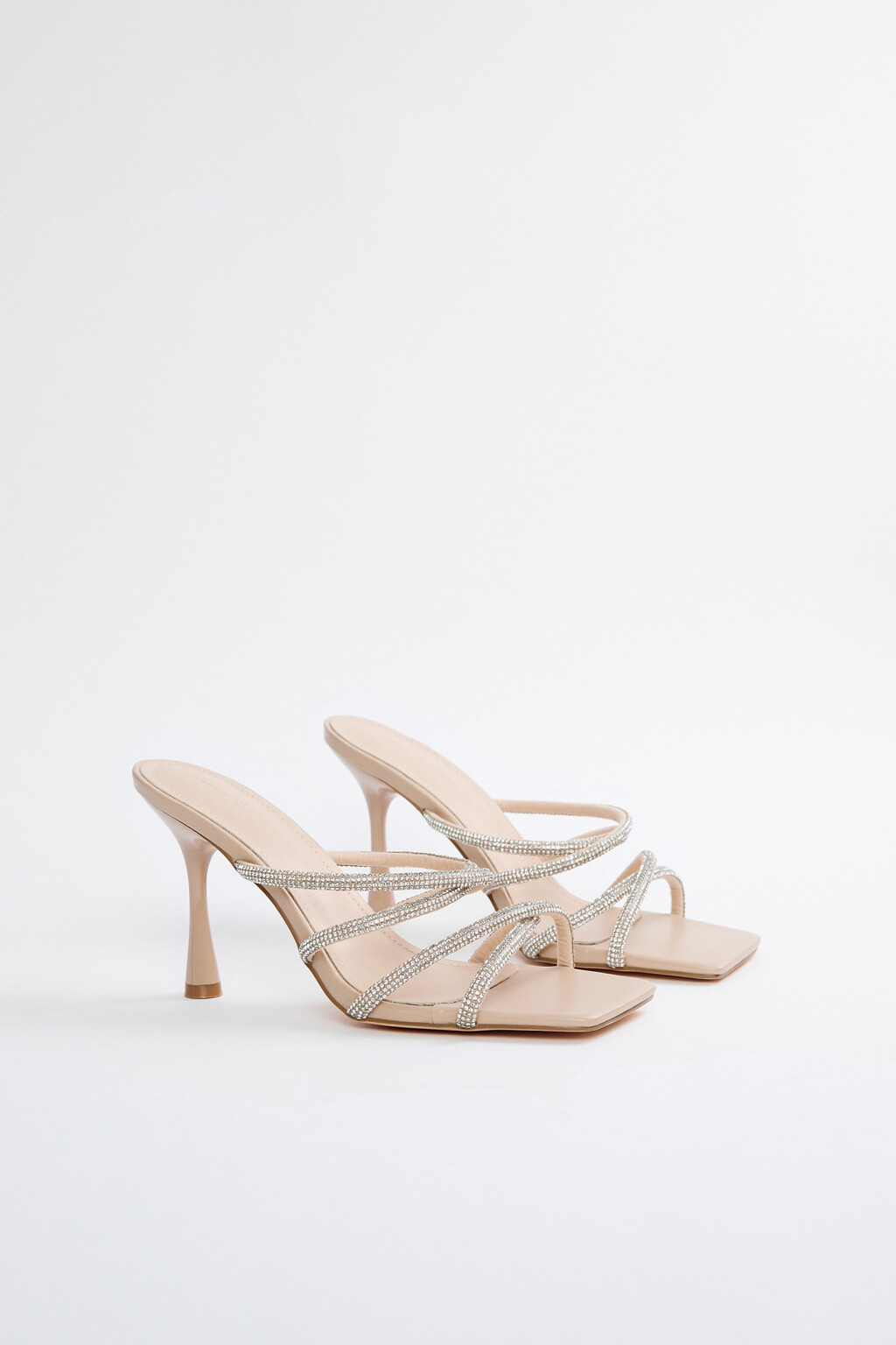 Босоножки-мюли с тонкими ремешками и отделкой из страз - цвет бежевый - 4