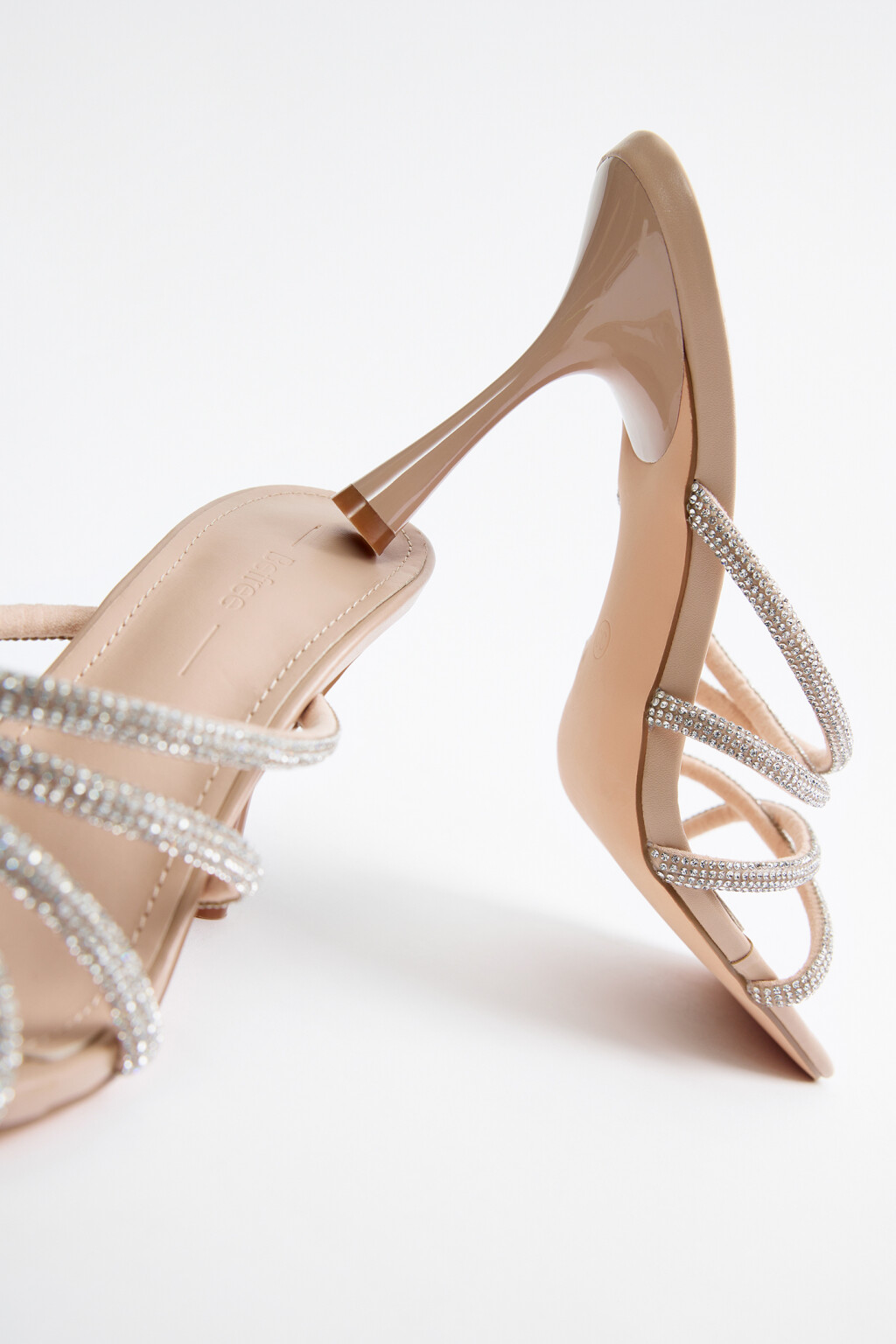 Босоножки-мюли с тонкими ремешками и отделкой из страз - цвет бежевый - 6