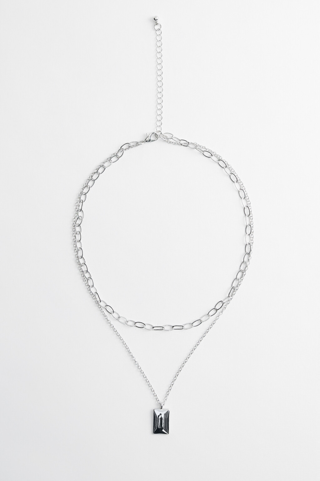 Цепочка на шею двойная с подвеской-прямоугольником - цвет серый - 1