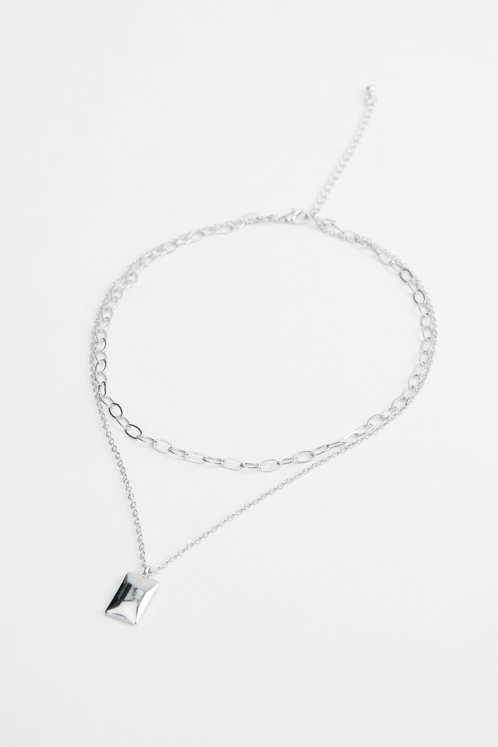 Цепочка на шею двойная с подвеской-прямоугольником - цвет серый - 2