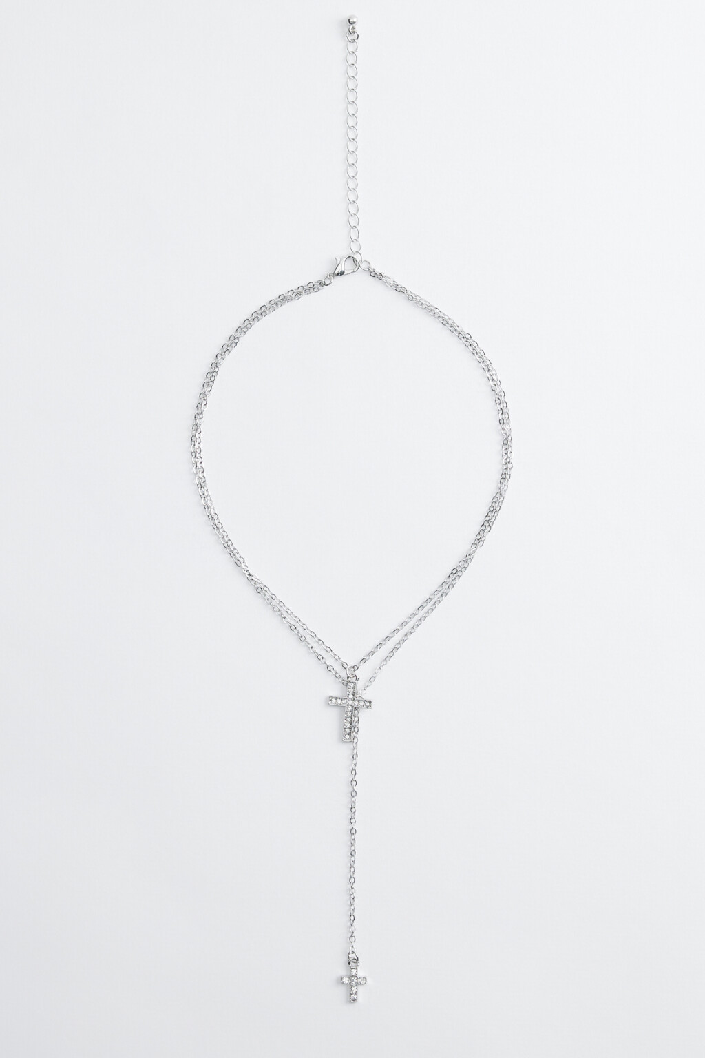 Цепочка на шею двойная с подвесками-крестиками - цвет серый - 1