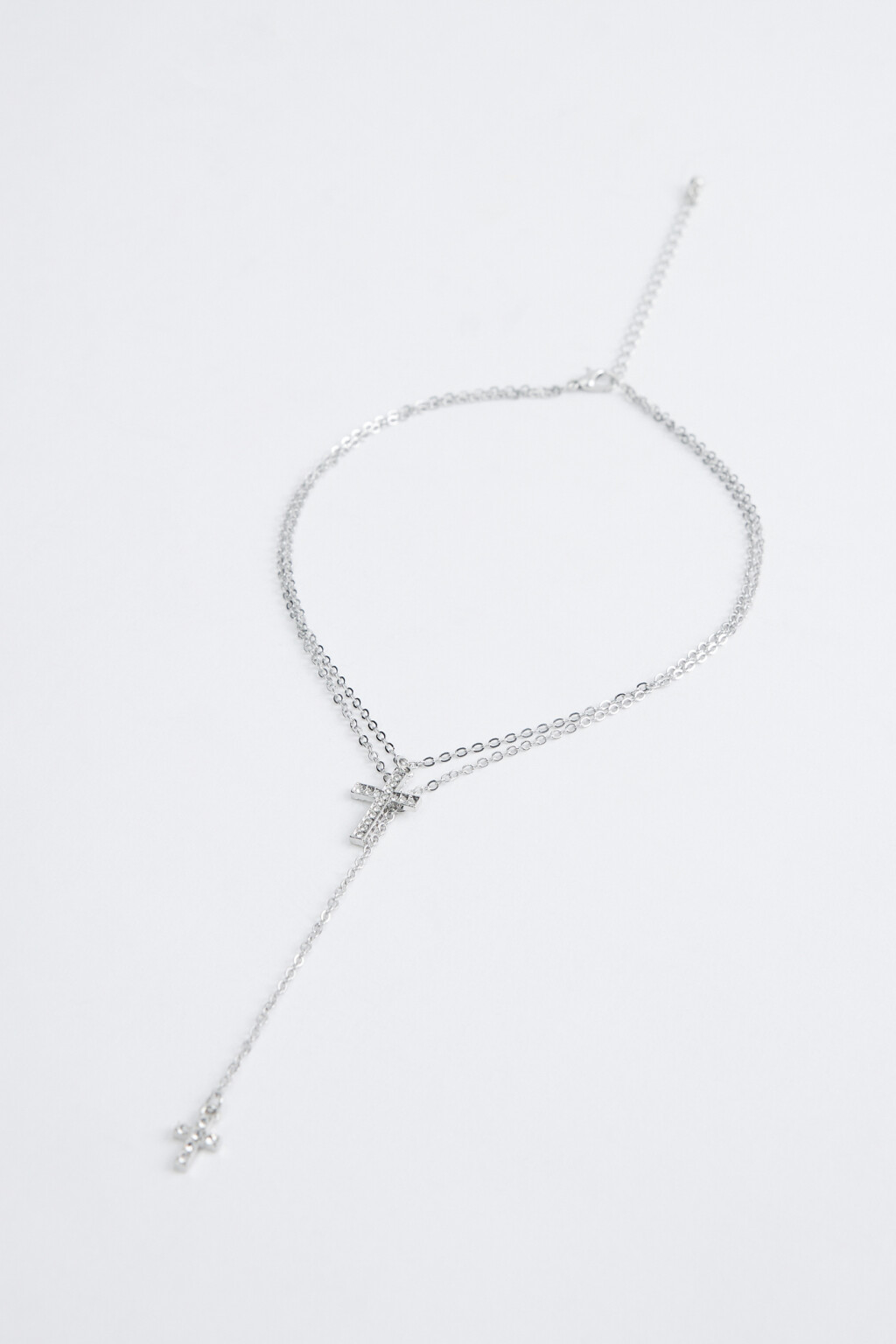 Цепочка на шею двойная с подвесками-крестиками - цвет серый - 2