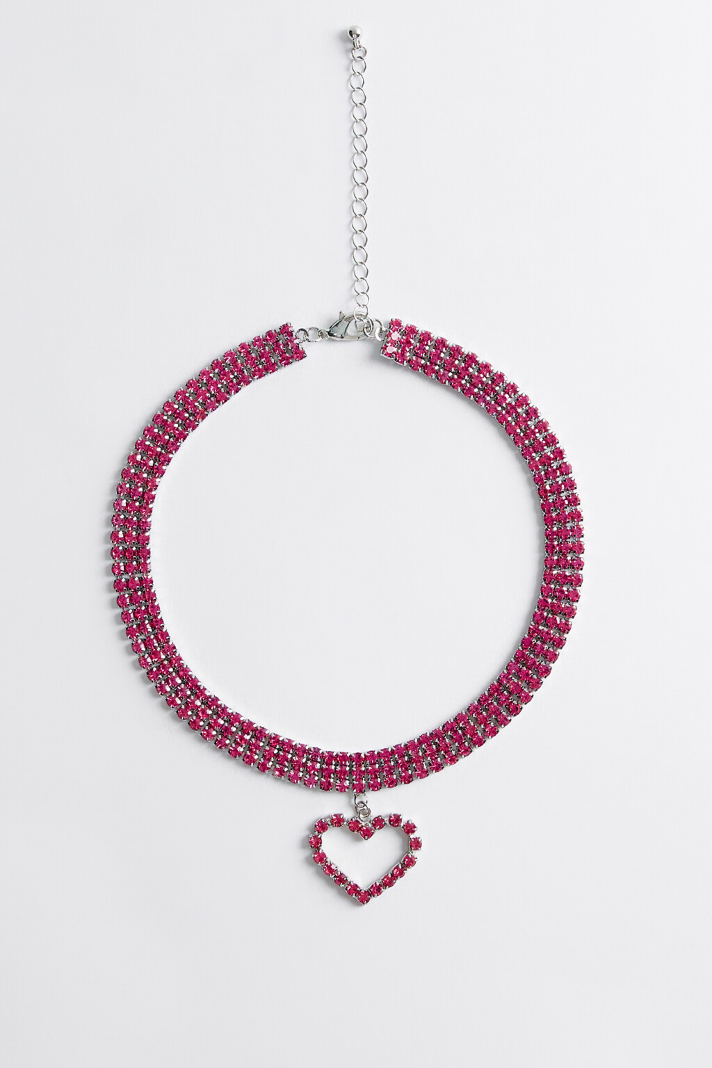 Цепочка-чокер со стразами и подвеской-сердечком - цвет розовый - 1