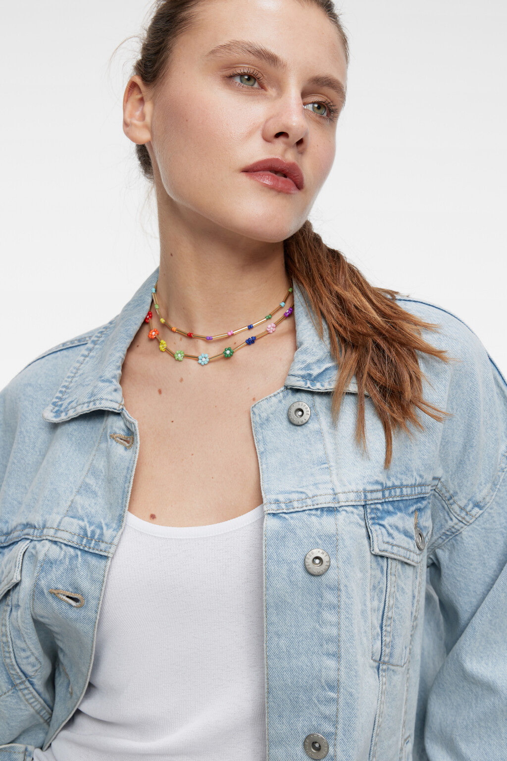 Цепочка на шею двухслойная с цветными бусинками - цвет мультиколор - 2