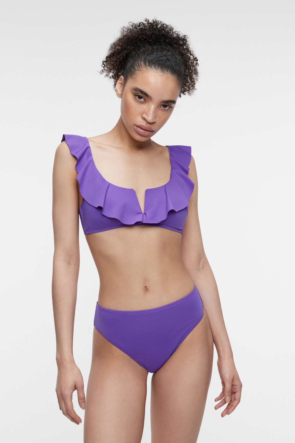 Трусики-слипы купальные однотонные с высокой посадкой - цвет фиолетовый - 3