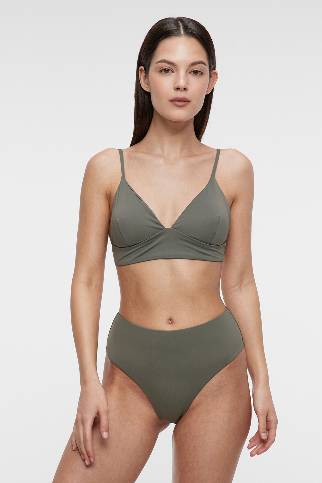 Трусы-слипы купальные однотонные с высокой посадкой - цвет зеленый - 3