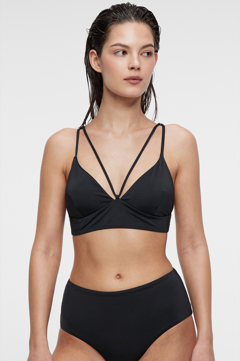 Лиф-топ купальный с треугольными чашечками и стрепами - цвет черный - 1