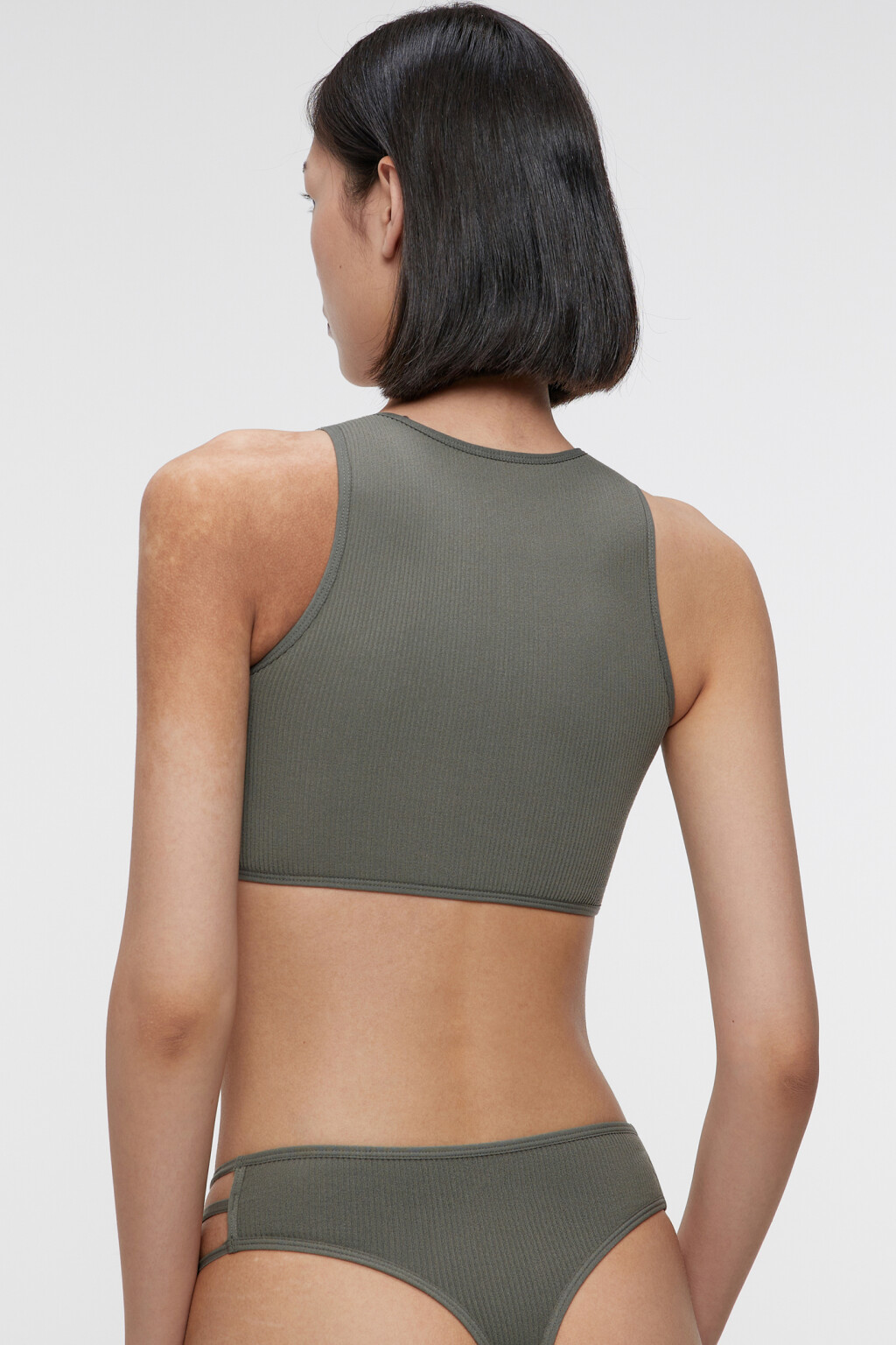 Лиф-топ купальный закрытый в рубчик с шнуровкой на груди - цвет зеленый - 2