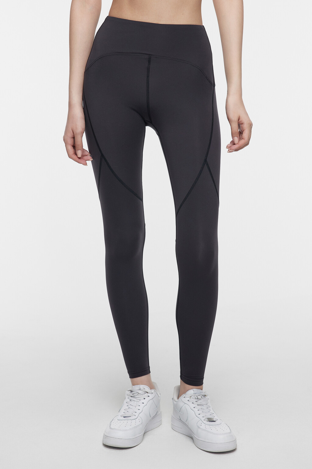 Леггинсы спортивные бесшовные с высокой посадкой - цвет черный - 1