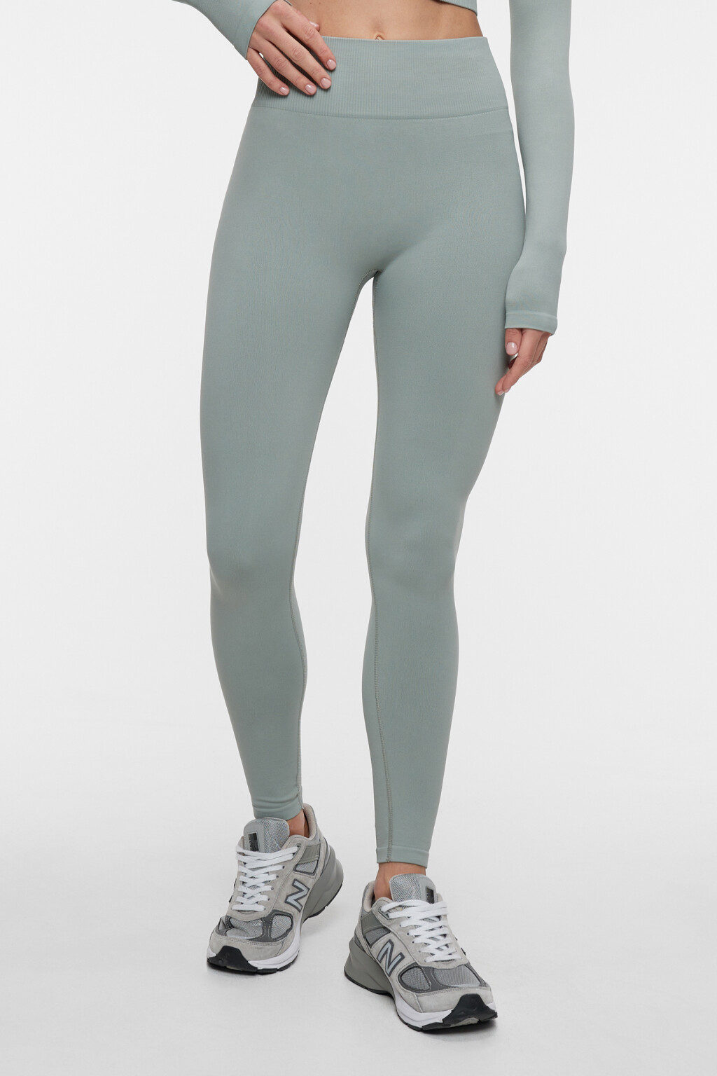 Леггинсы спортивные облегающие с широким поясом - цвет зеленый - 1