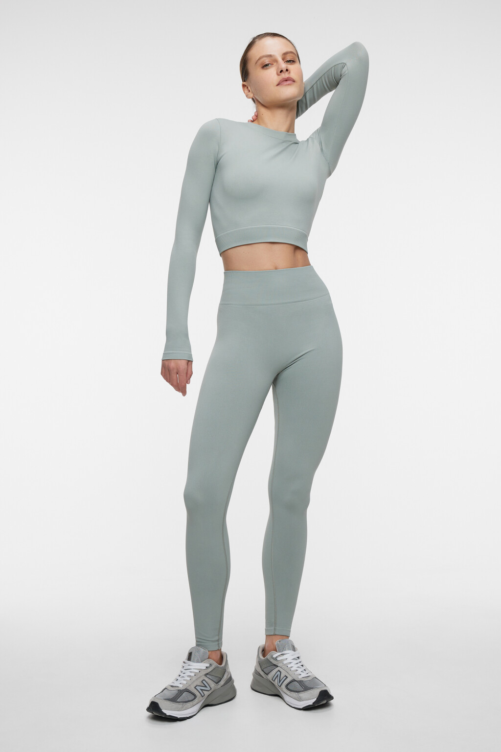 Леггинсы спортивные облегающие с широким поясом - цвет зеленый - 4