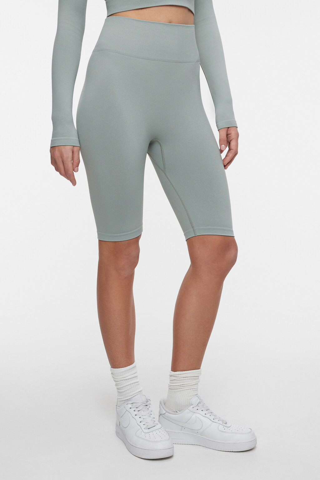 Шорты-велосипедки спортивные облегающие с широким поясом - цвет зеленый - 3