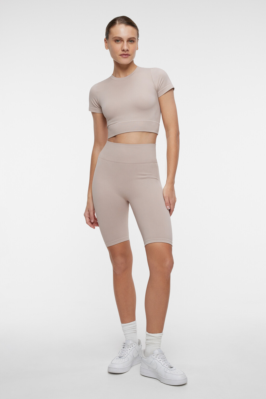 Шорты-велосипедки спортивные облегающие с широким поясом - цвет коричневый - 4