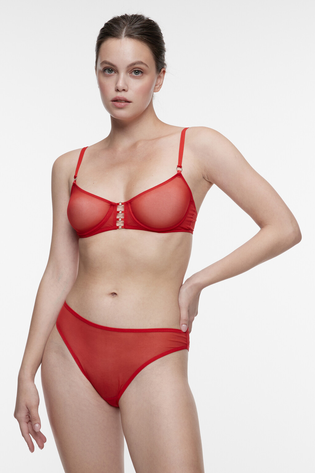 Трусики-слипы сетчатые с вырезом на спинке - цвет красный - 3