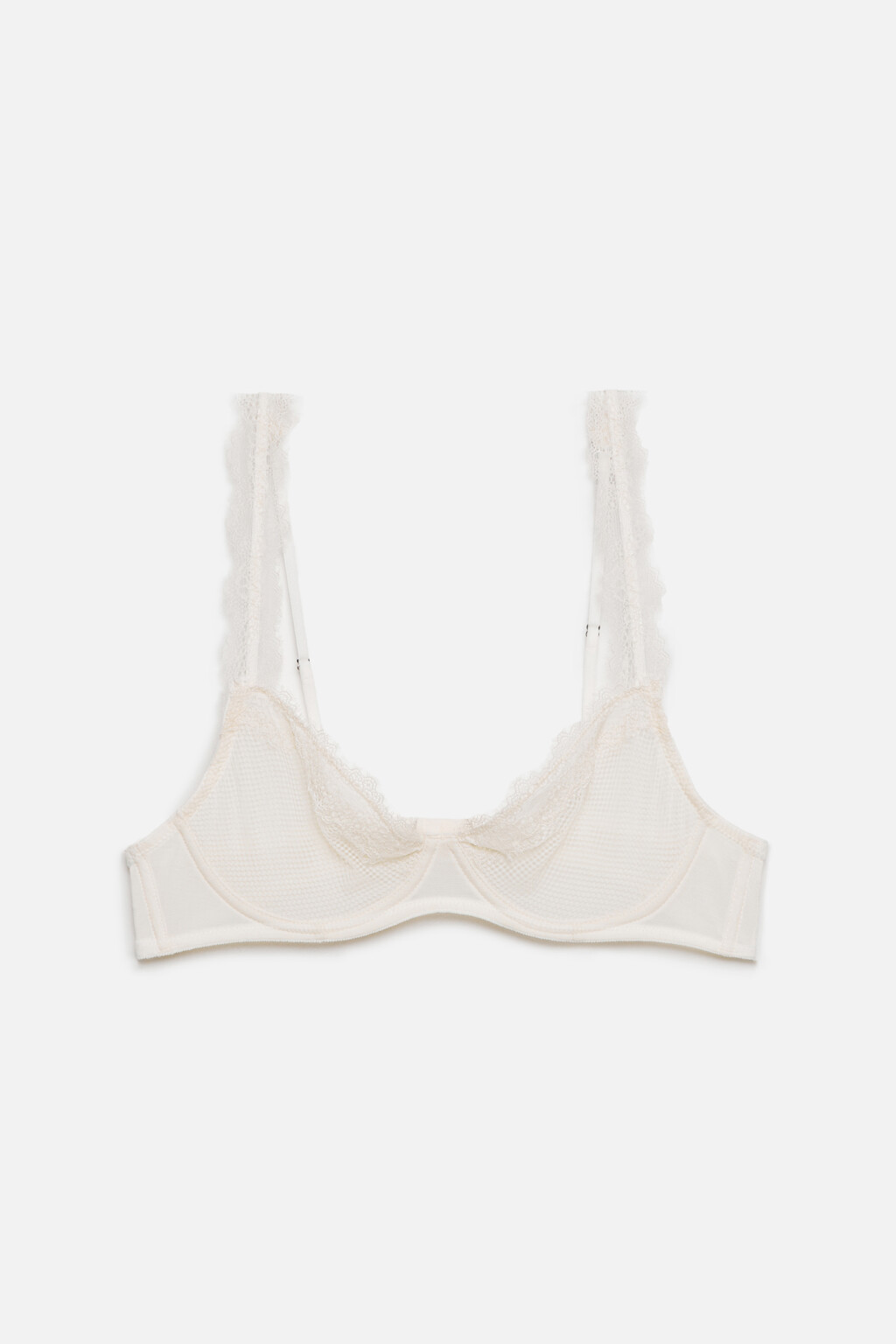 Бюстгальтер-бра сетчатый с кружевной отделкой - цвет бежевый - 4