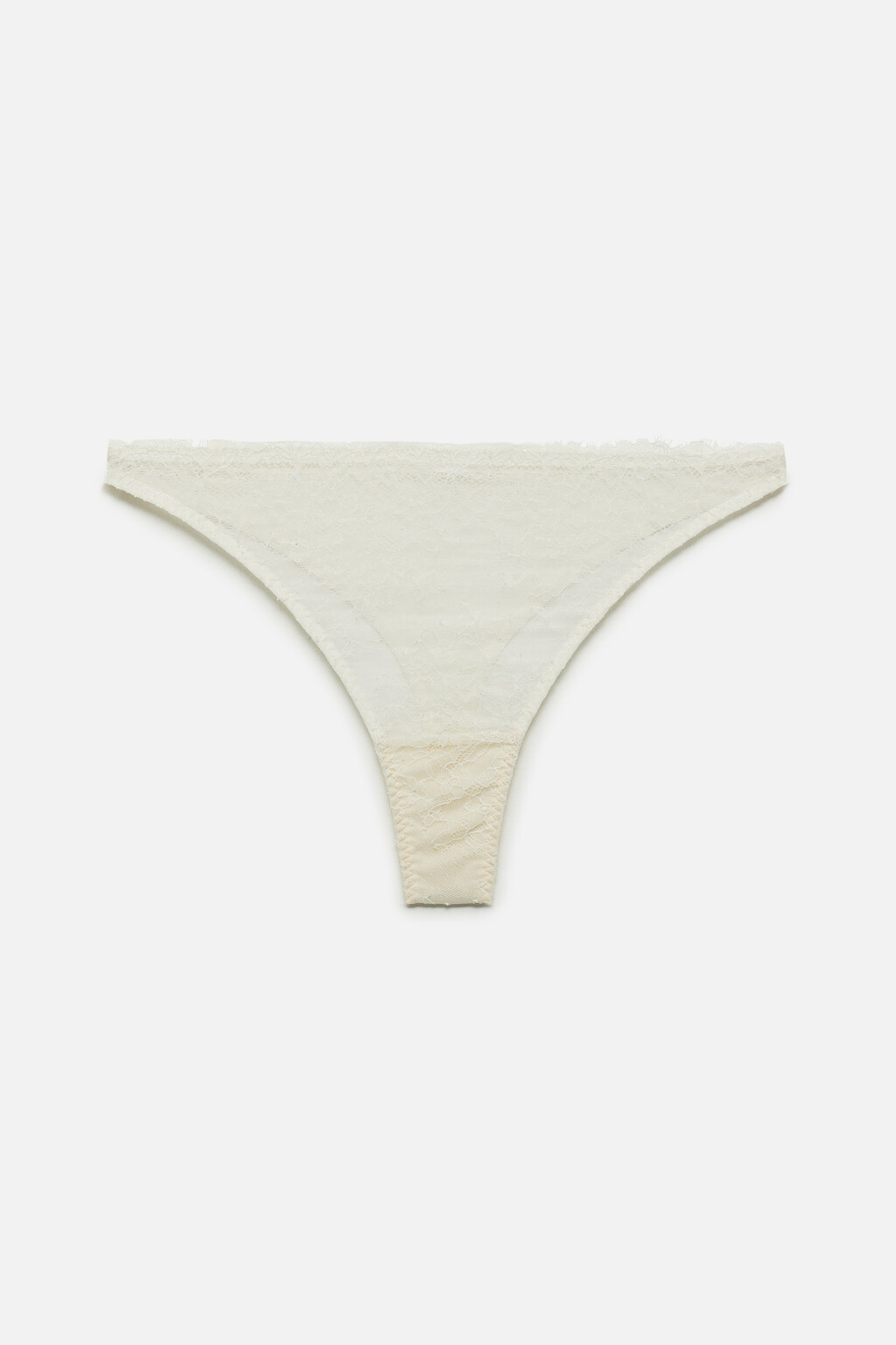 Трусики-стринги кружевные с высокой посадкой - цвет ванильный - 5