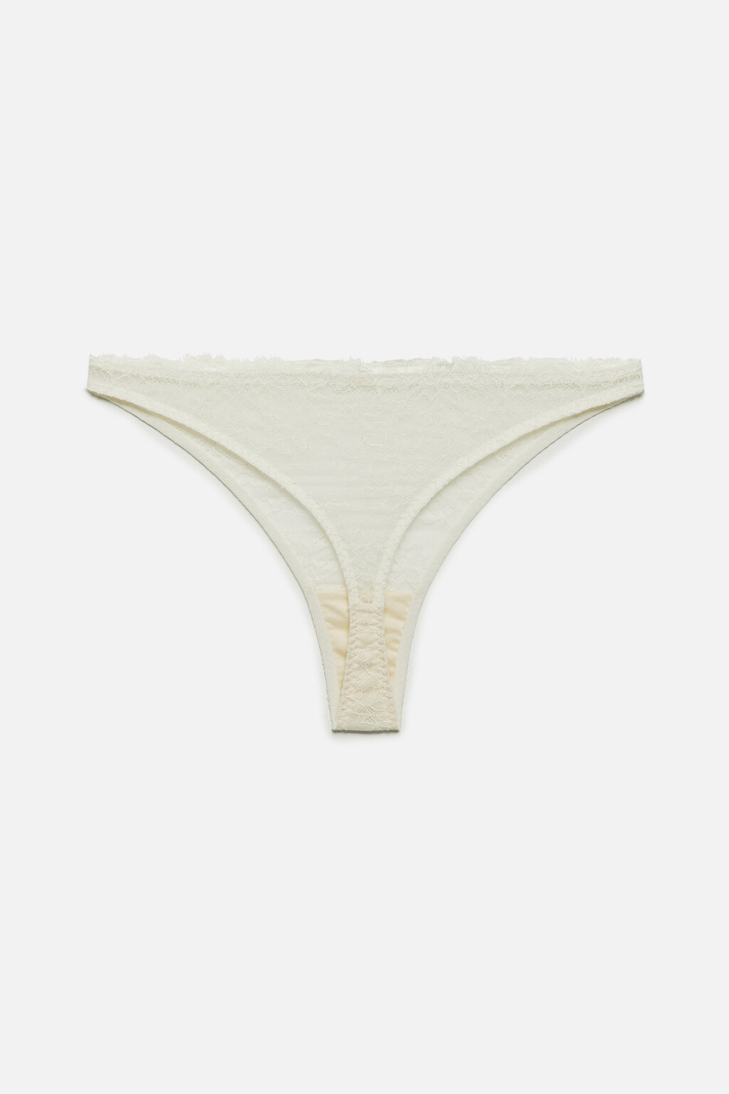 Трусики-стринги кружевные с высокой посадкой - цвет ванильный - 6