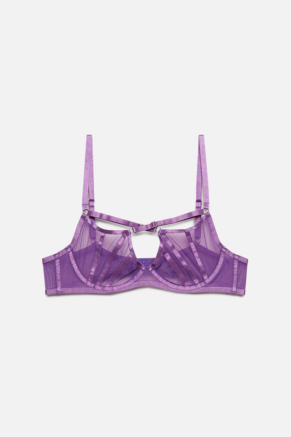 Бюстгальтер-бра сетчатый с перекрестными бретелями на груди - цвет фиолетовый - 4