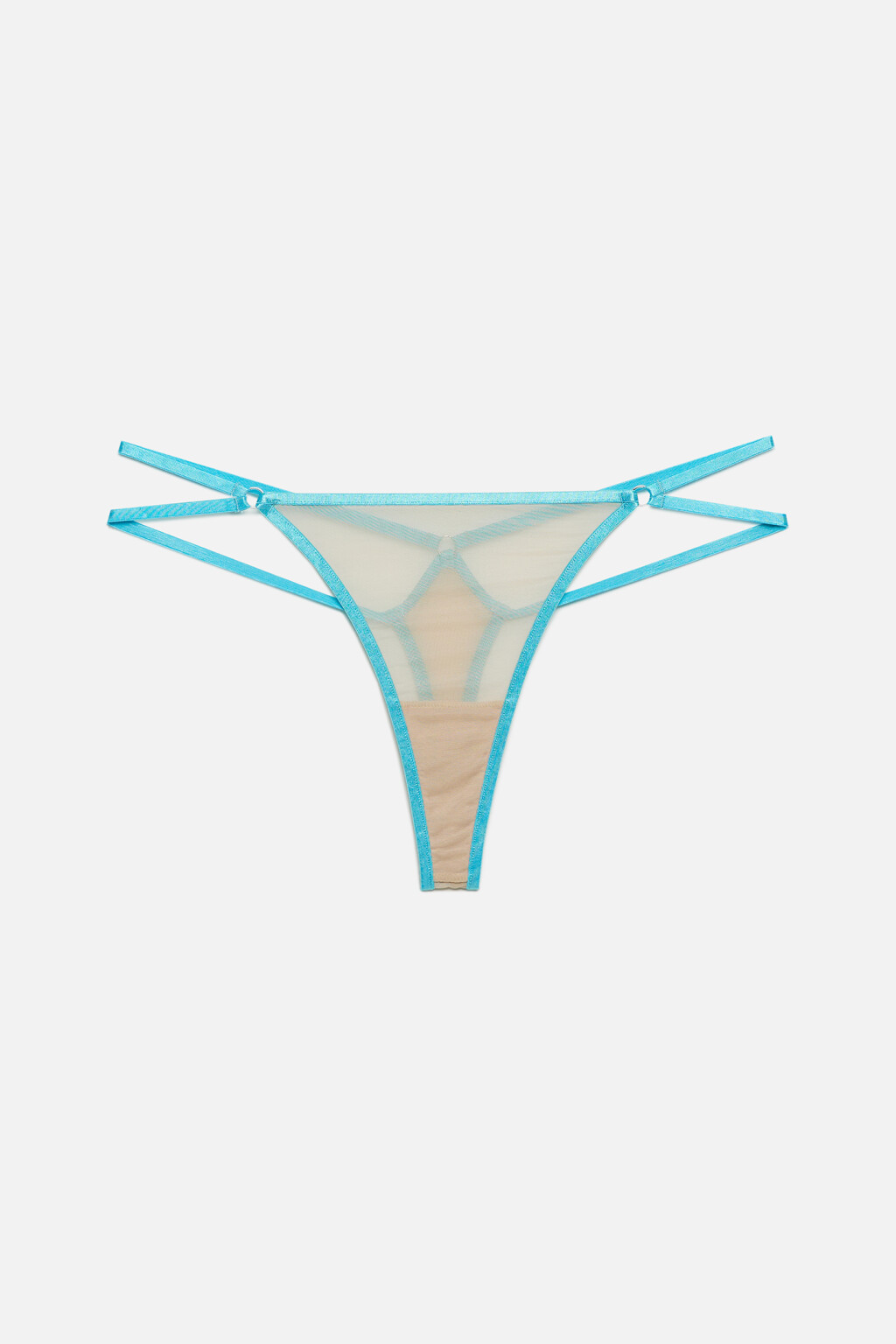 Трусики-стринги сетчатые с декоративными стрепами - цвет голубой - 4