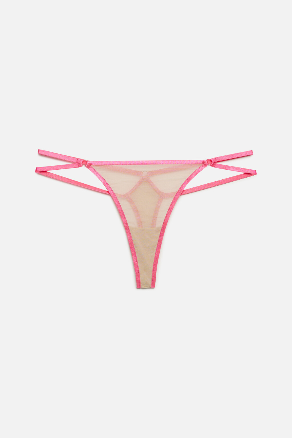 Трусики-стринги сетчатые с декоративными стрепами - цвет розовый - 4