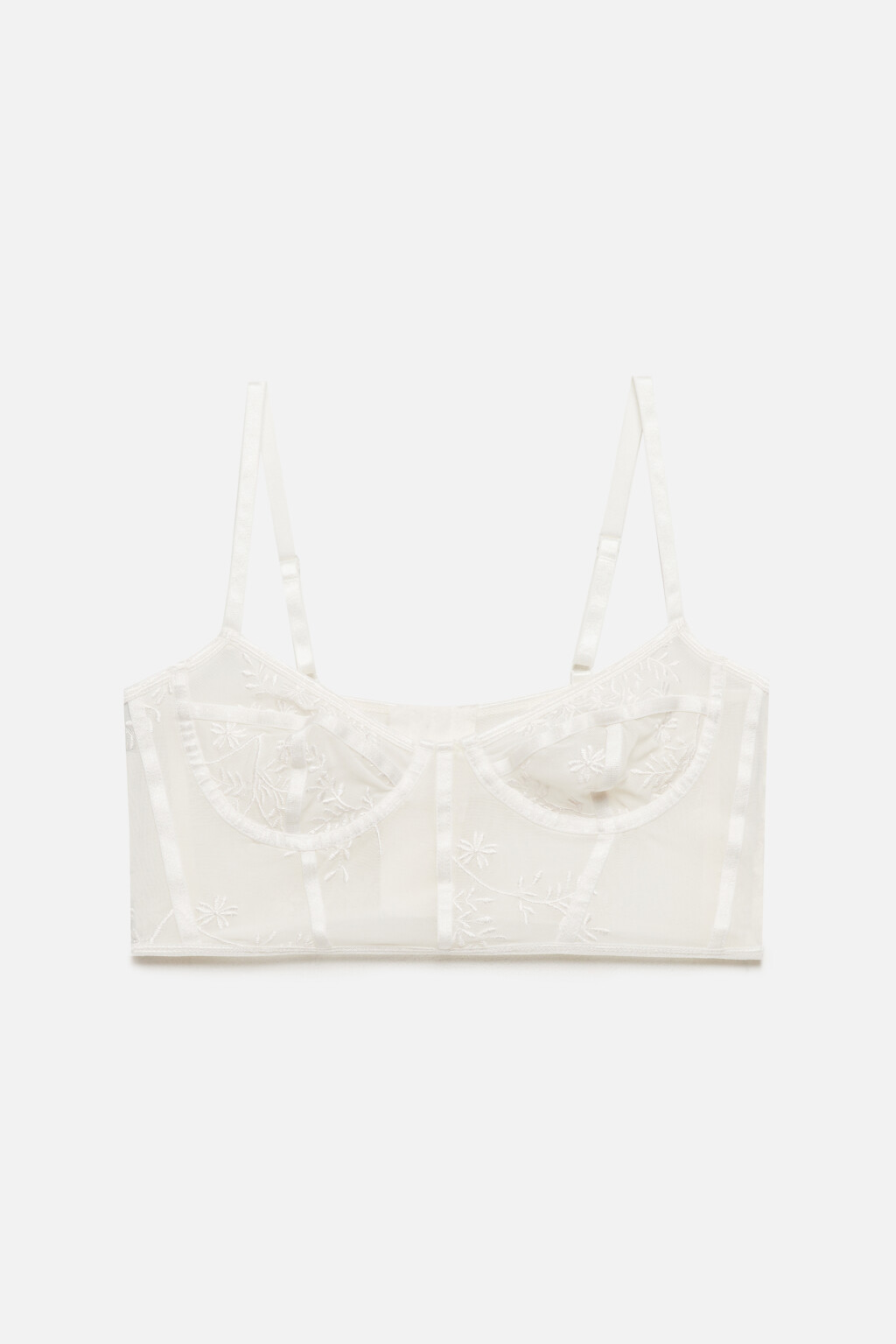 Бюстгальтер-корсет сетчатый с вышивкой - цвет белый - 6