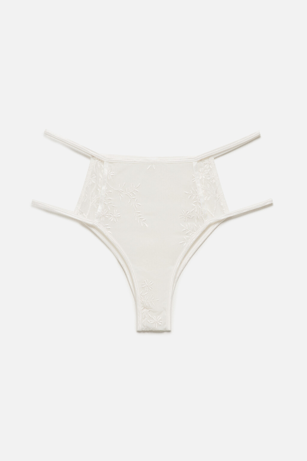 Трусики-танга сетчатые с вышивкой и стрепами - цвет белый - 6