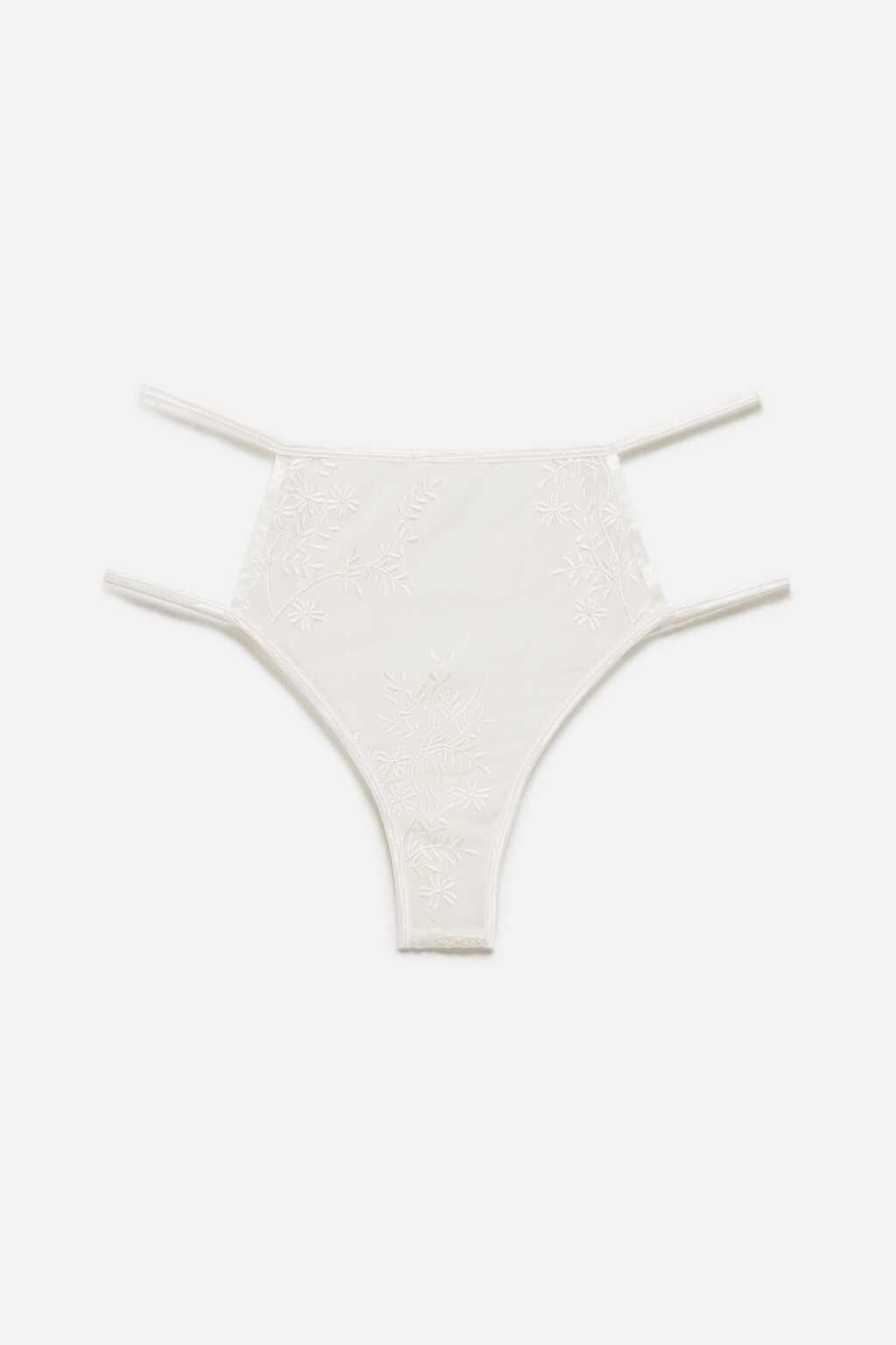 Трусики-танга сетчатые с вышивкой и стрепами - цвет белый - 7