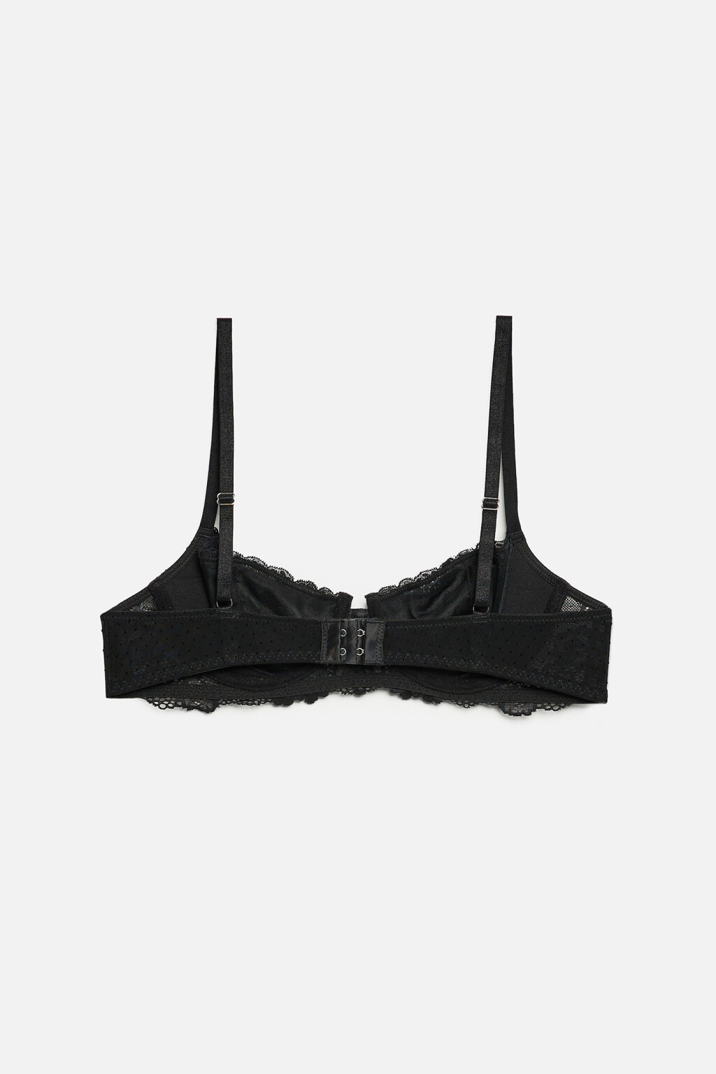 Бюстгальтер-бра кружевной с сеткой в горошек - цвет черный - 5