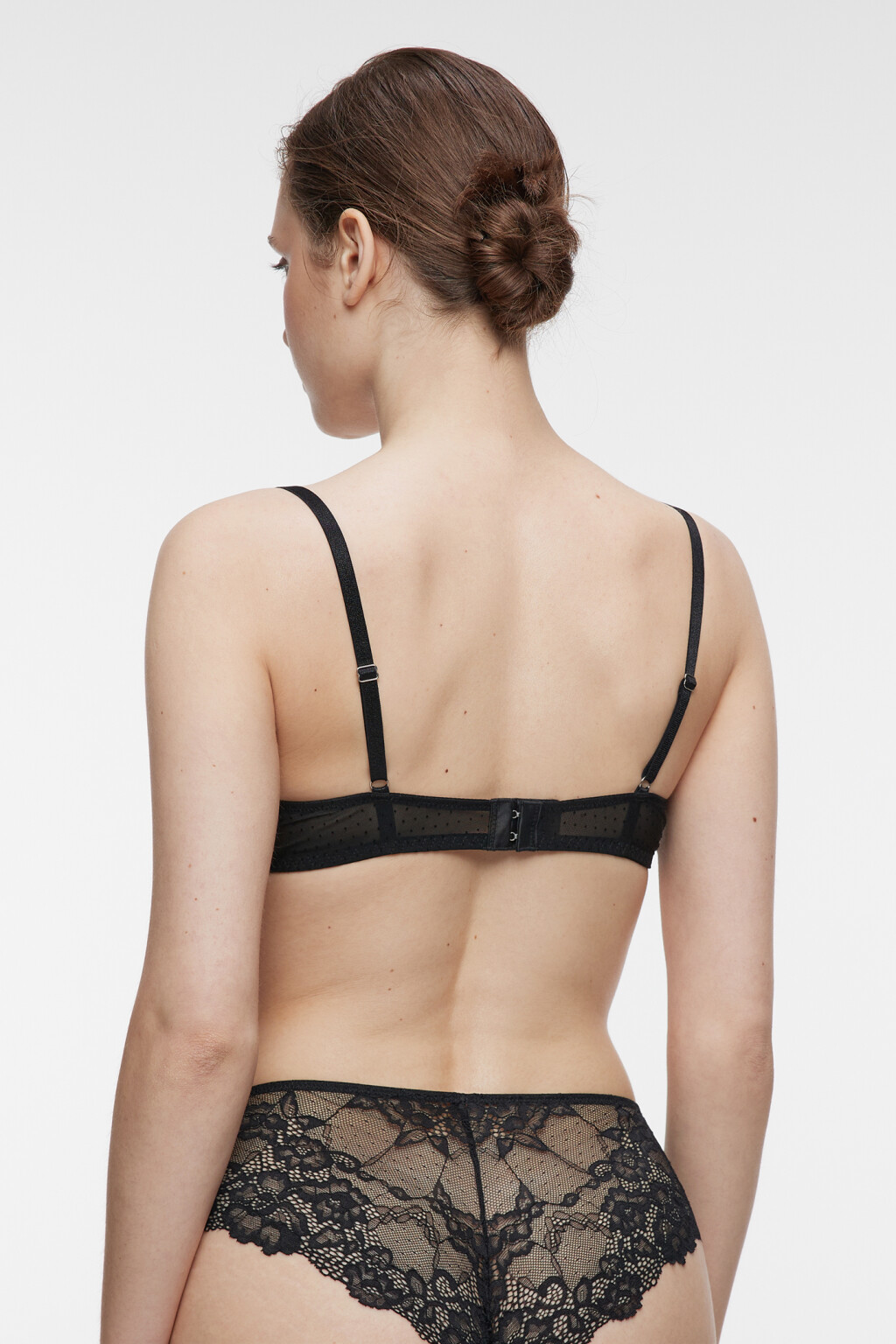 Бюстгальтер-бра кружевной с сеткой в горошек - цвет черный - 2