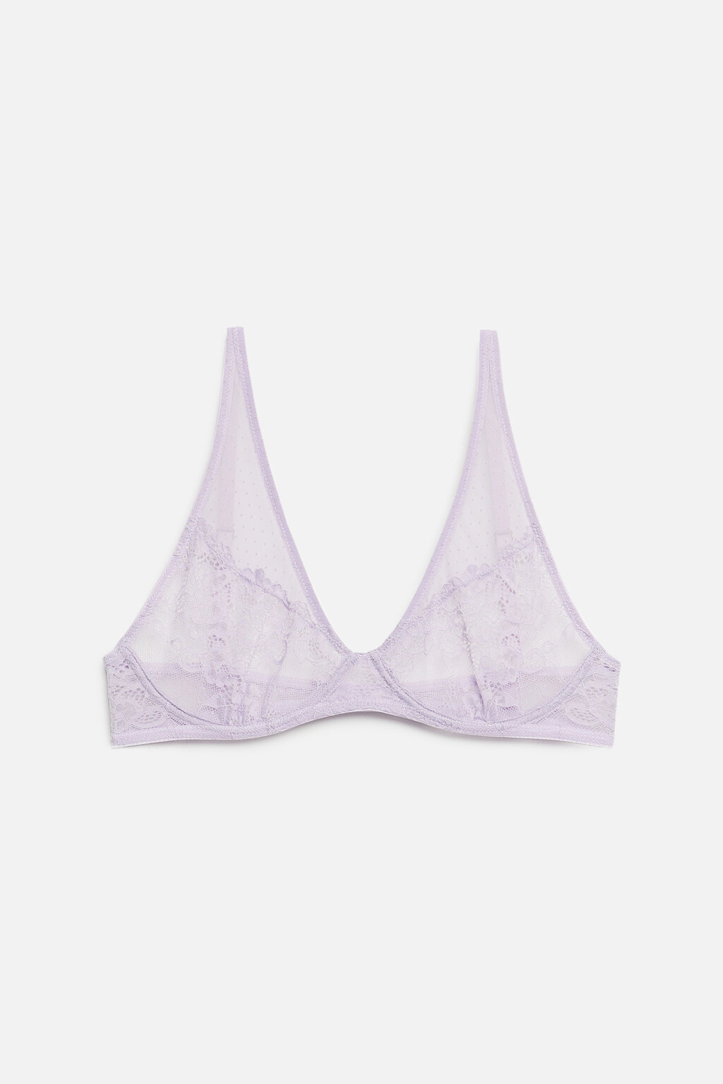Бюстгальтер-бра кружевной с сеткой в горошек - цвет сиреневый - 4