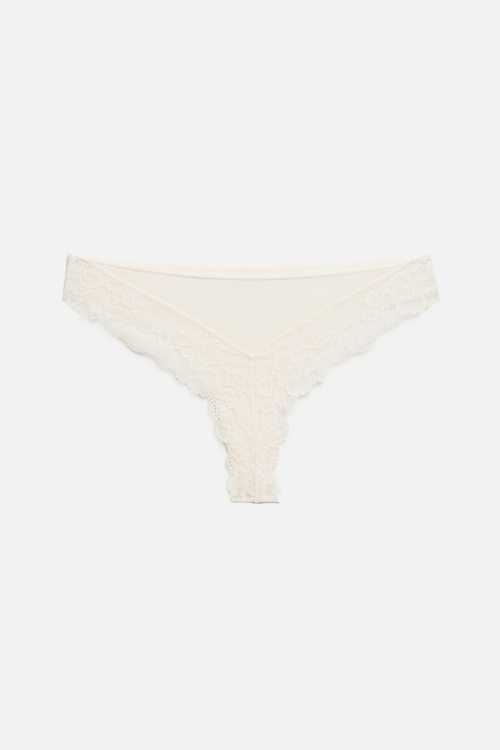 Трусики-слипы кружевные с сеткой в горошек - цвет белый - 5