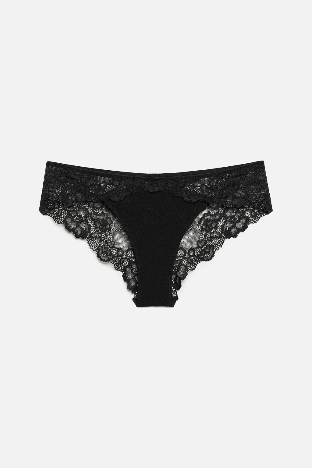 Трусики-слипы широкие кружевные из сетки в горошек - цвет черный - 4