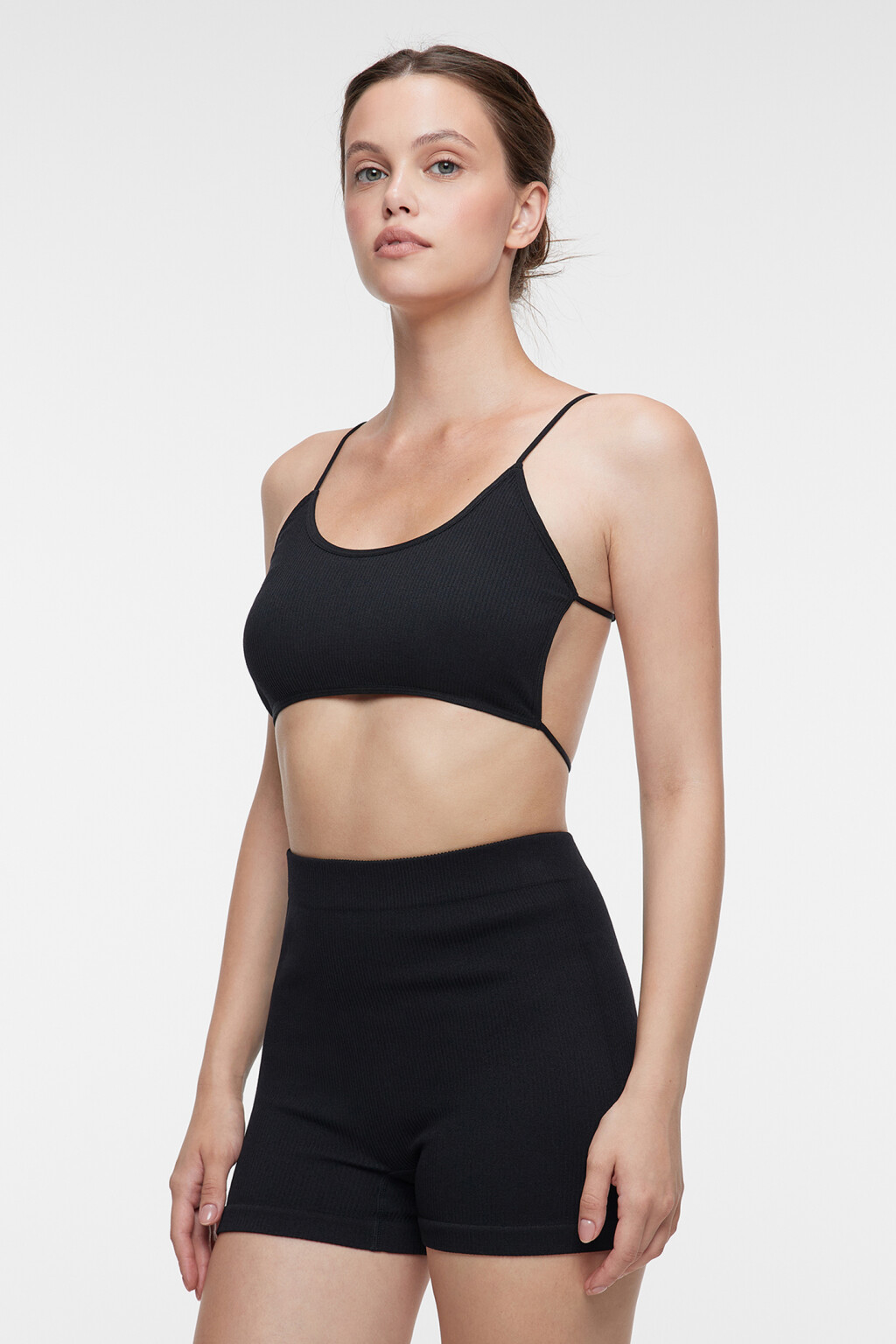 Бюстгальтер-топ бесшовный на завязках - цвет черный - 1