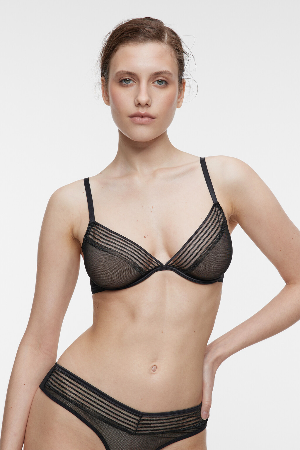 Бюстгальтер-бра сетчатый с сатиновой отделкой - цвет черный - 1