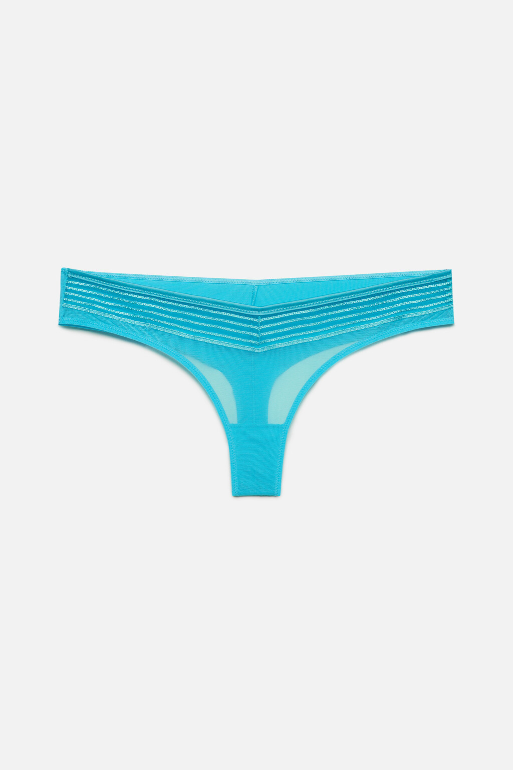 Трусики-стринги сетчатые с сатиновой отделкой - цвет голубой - 4