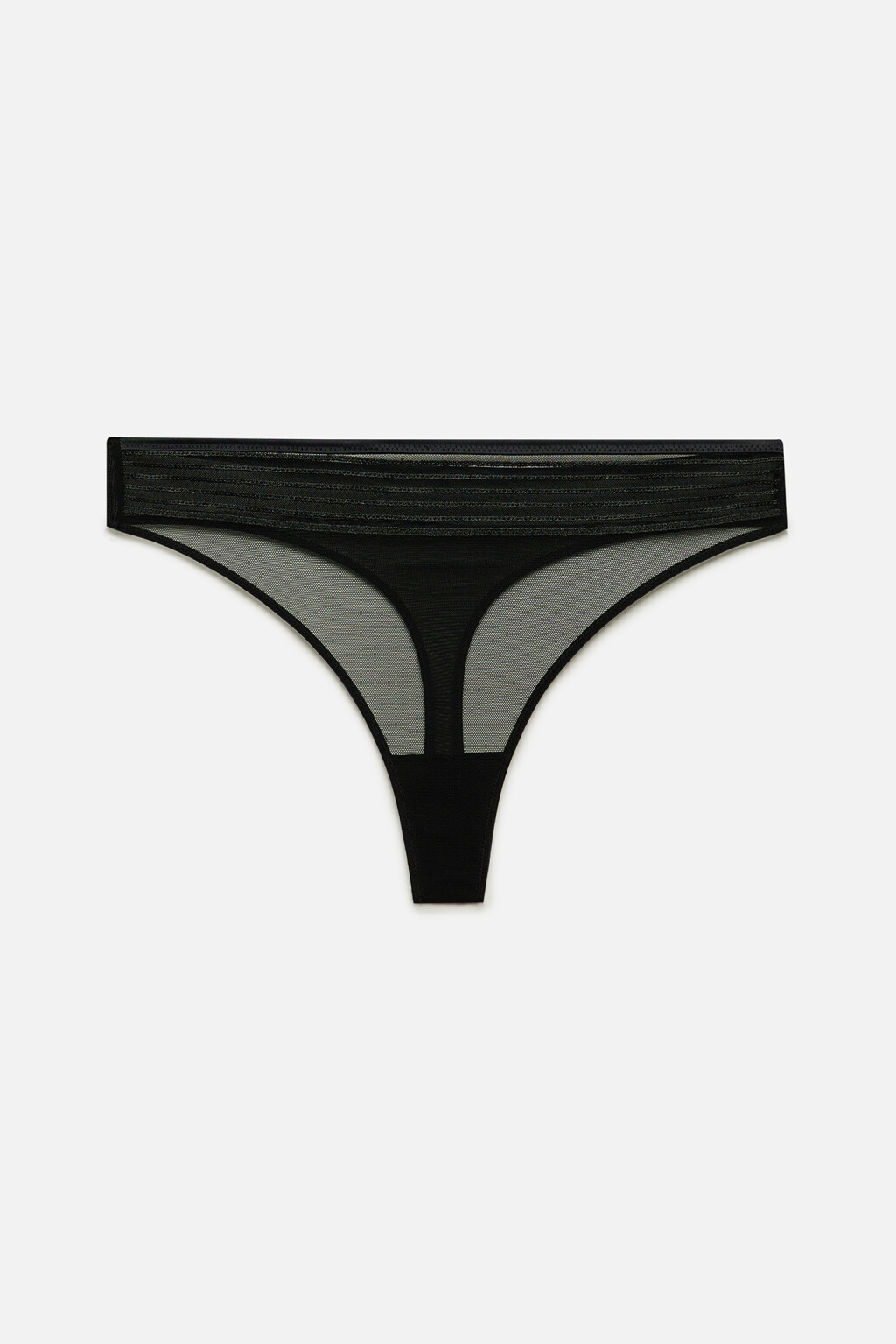 Трусики-стринги высокие сетчатые с сатиновой отделкой - цвет черный - 4